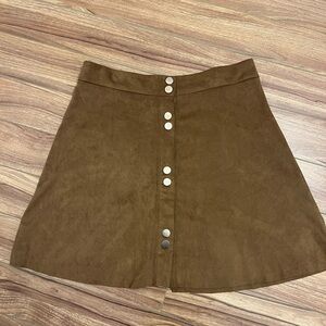 Brown Faux-Suede Button-Up Mini Skirt